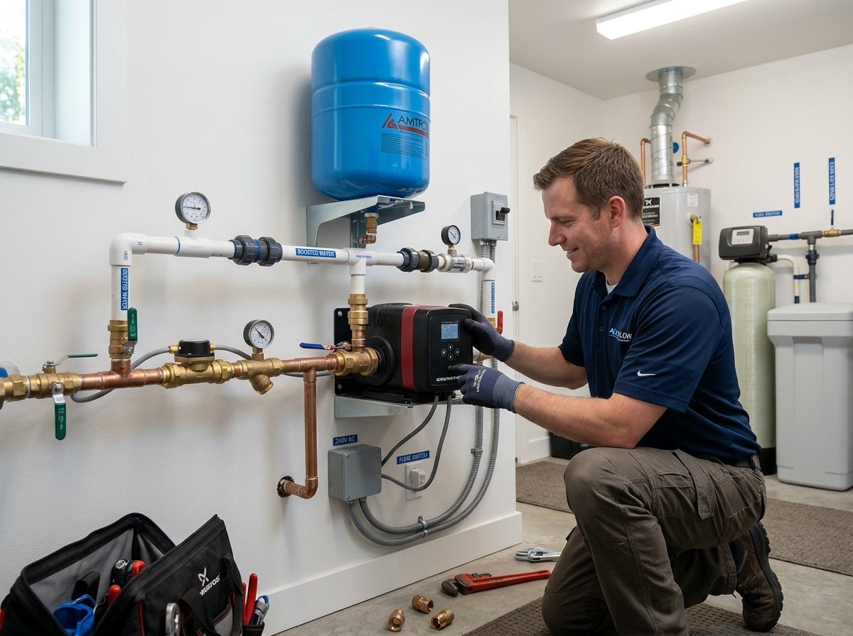 Automatic water pressure booster pump installation and motor repair